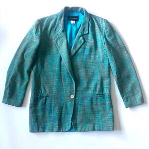 vintage silk tweed turquoise multicolored blazer jacket